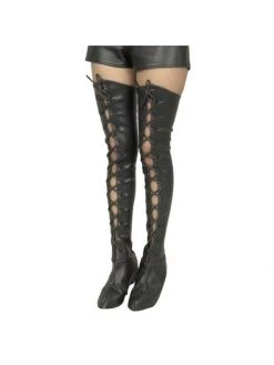 Charades Shoes & Boots Women's Leatherette Lace-Up Thigh High Boot Covers