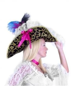Charades Women's Black Lacey Pirate Hat Hats