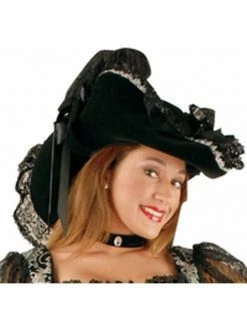 Charades Women's Black Lacey Pirate Hat Hats