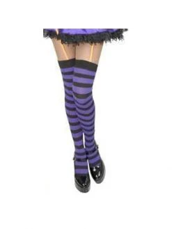 Charades Adult Purple & Black Striped Thigh High Stockings Costume Leggings