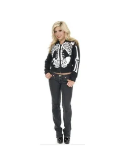 Charades Adult Women's Black And White Skeleton Hoodie