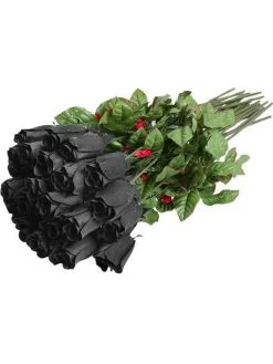 Fitco Decor Dozen Fake Black Rose W/ Rain Drops